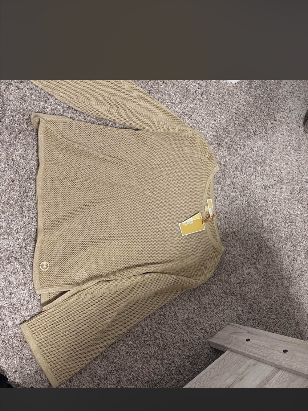 Michael Kors Khaki/Gold Open-Weave Knit Top